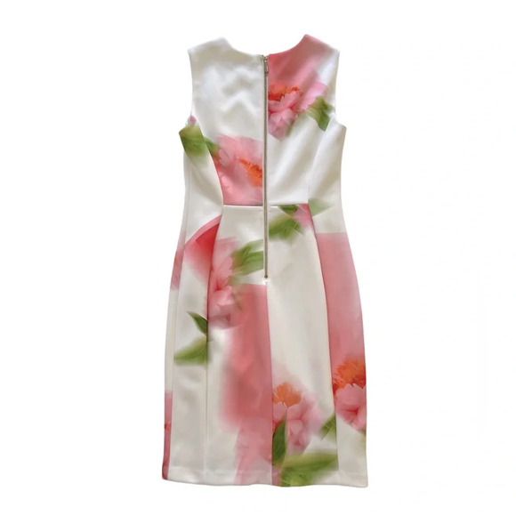 Calvin Klein Watercolor Floral Off white Sheath stretch Office career Dress 6 S - Picture 4 of 10
